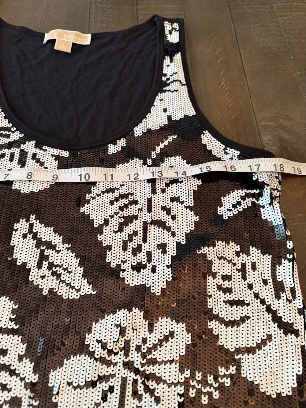 Michael Kors Black and White Sequin Floral Tank